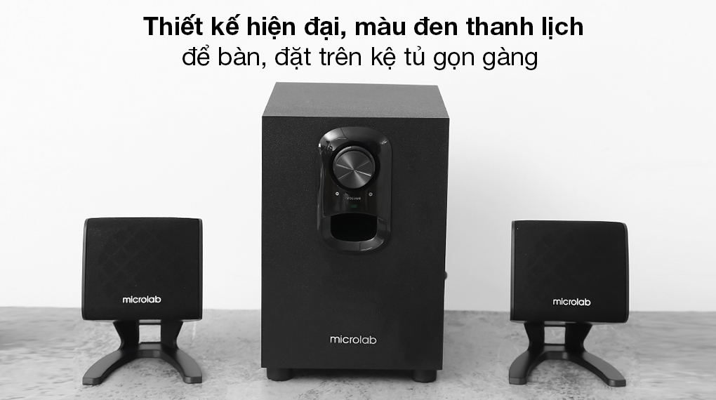 Loa vi tính Microlab M-108 bao gồm 3 loa, 2 nhỏ và 1 lớn, mang thiết kế thân thiện