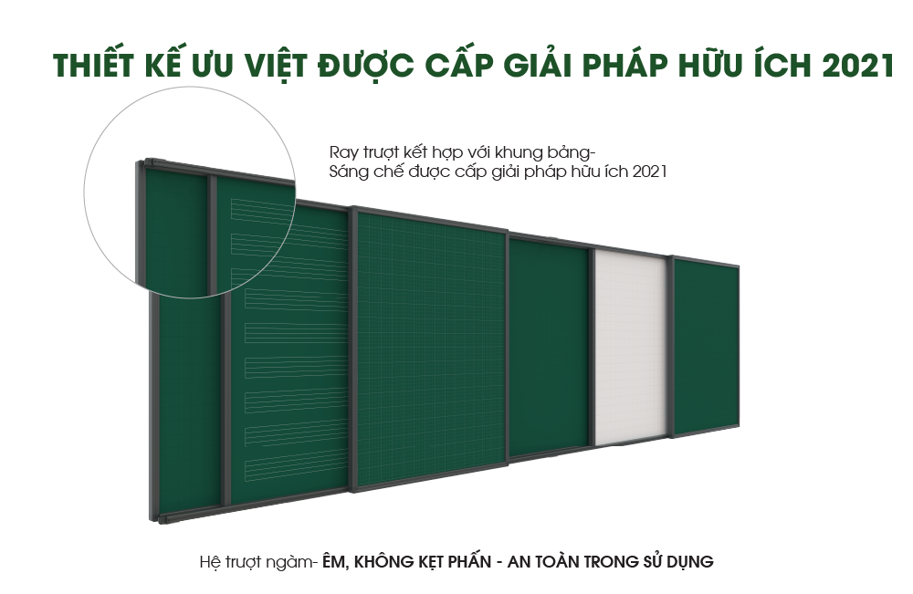 Bảng trượt ngang nguyên khối Mositech kết hợp khung bảng và ray trượt sáng tạo