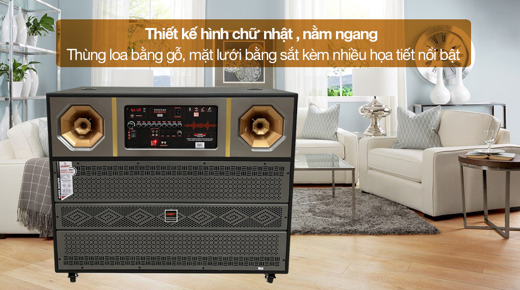 Loa kéo Karaoke Jammy S8078K - Thiết kế hình hộp chữ nhật ngang, thủng làm bằng gỗ với mặt lưới sắt họa tiết bắt mắt 