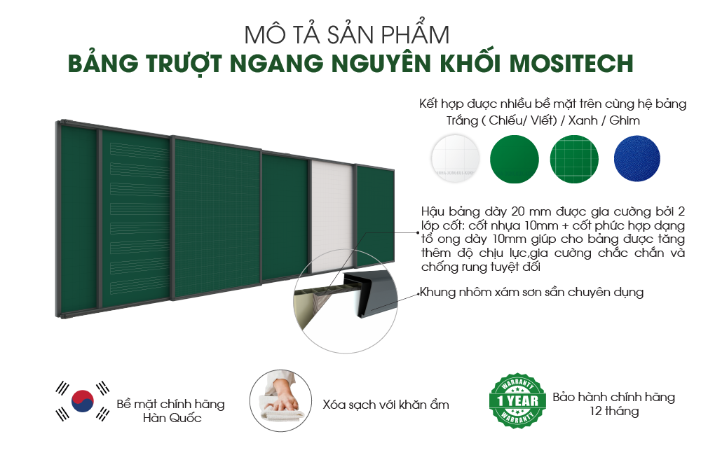 Mô tả sản phẩm bảng trượt ngang nguyên khối Mositech SS03