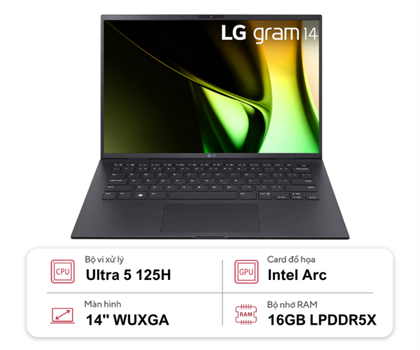  Laptop LG Gram 14Z90S-G.AH55A5 (Ultra 5-125H/ Onboard graphics/ 16GB/ 512GB/ Windows 11) 