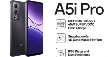 OPPO A5i Pro sở hữu viên pin 6.000mAh, kháng nước IP65 và camera 50MP